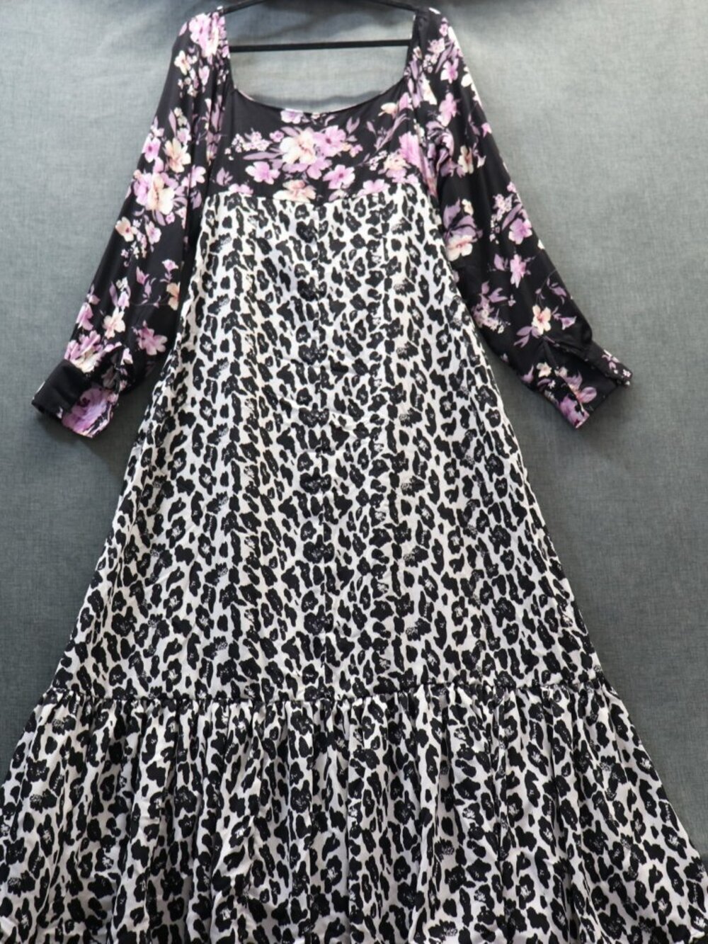 Nasty Gal Print Mix Maxi Dress 8 NWT Leopard Floral Empire Waist Long Sleeve - Picture 13 of 14